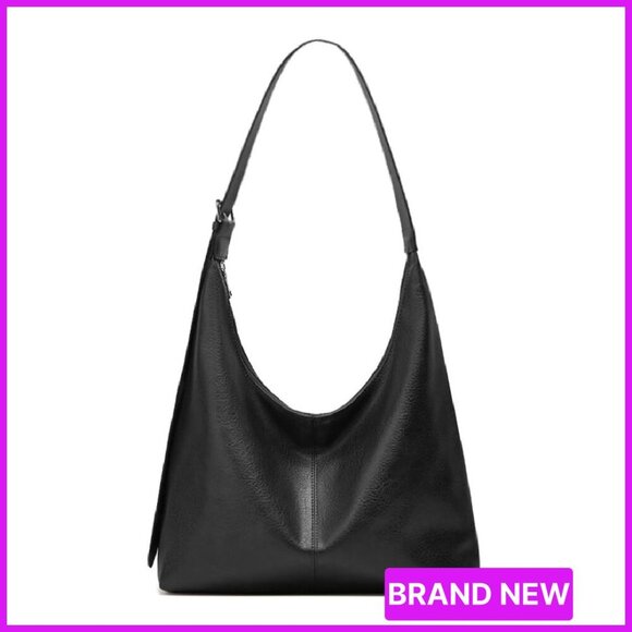 Handbags - Large Vegan Leather Hobo Bag Slouchy Tote Minimal Chic Travel Shoulder